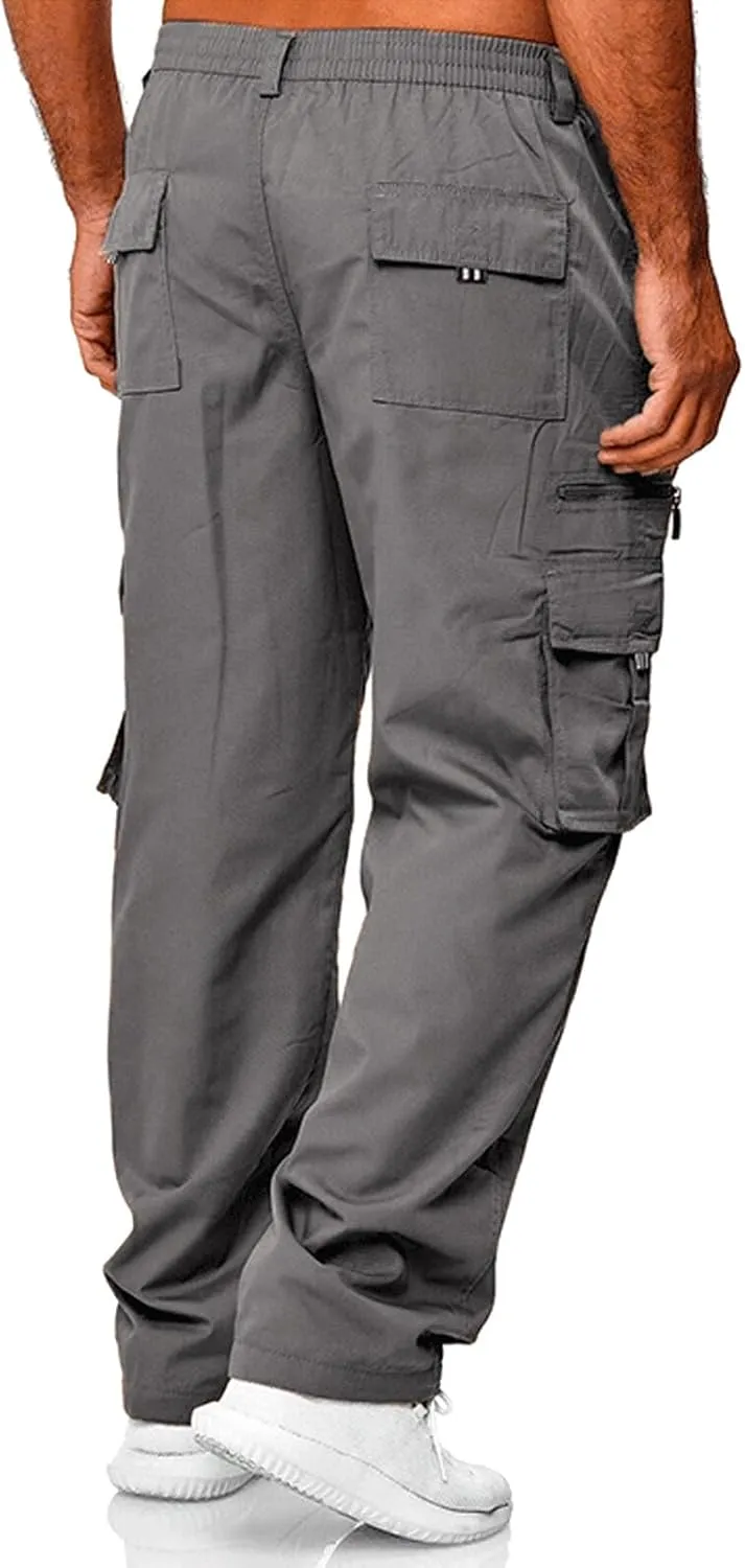 Mens Joggers Sweatpants Solid Color Pocket Trousers Loose Sports Trousers Track Training Outdoor Tactical Sweatpants