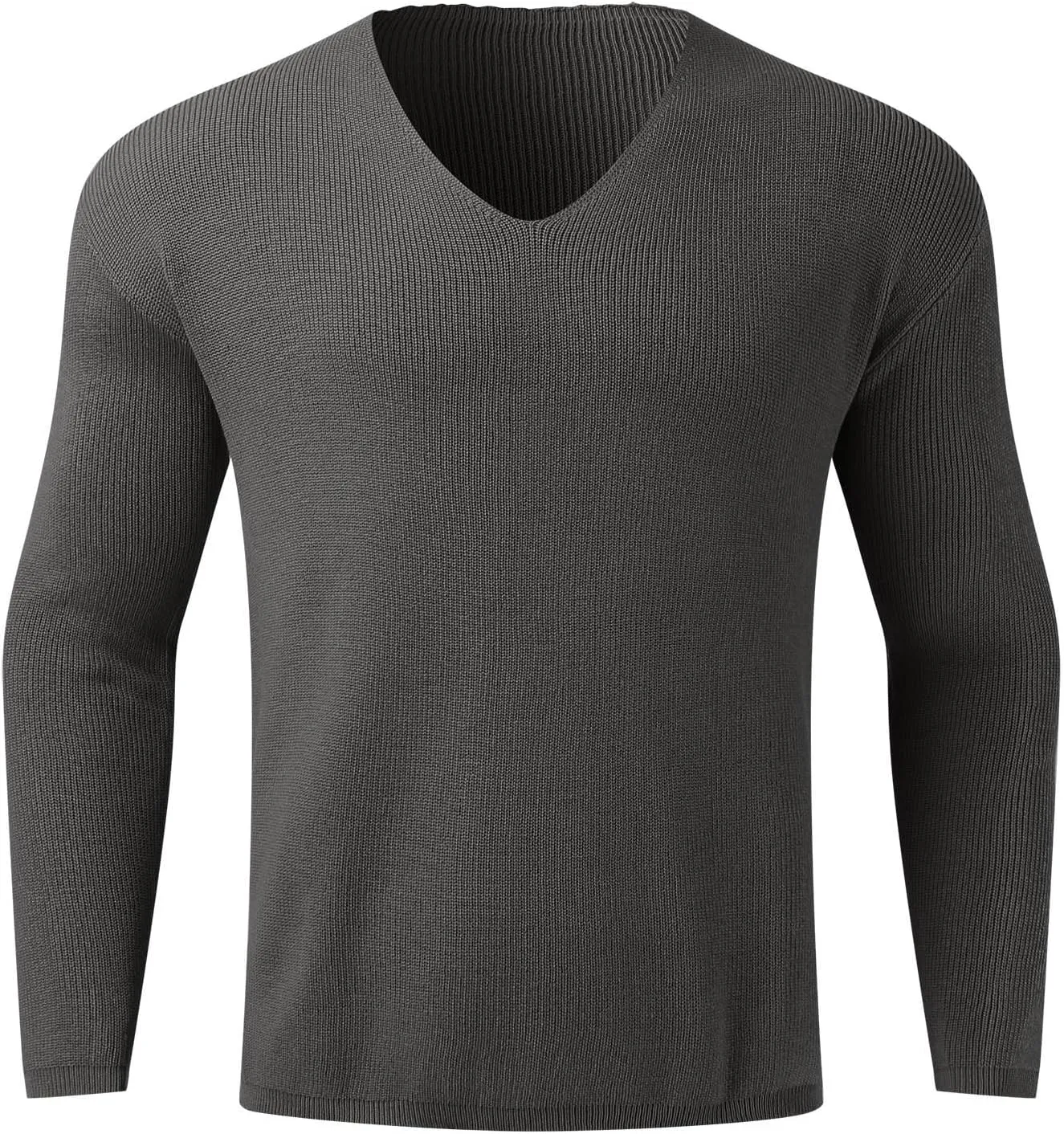 Mens Knit Long Sleeve Sweater Deep V Neck Solid Color Pullover Top Sweater Classic Raglan Sweatshirt Versatile Jacket