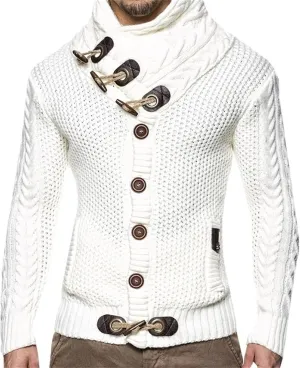 Mens Knitted Turtleneck Jacket Cable Knit Button Down Cardigan Pullovers for Fall Winter Casual Wear