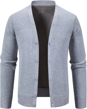 Men's Lightweight Cardigan Button Down V Neck Sweaters Big and Tall Knit Sweater Solid Color Cardigan Sweater