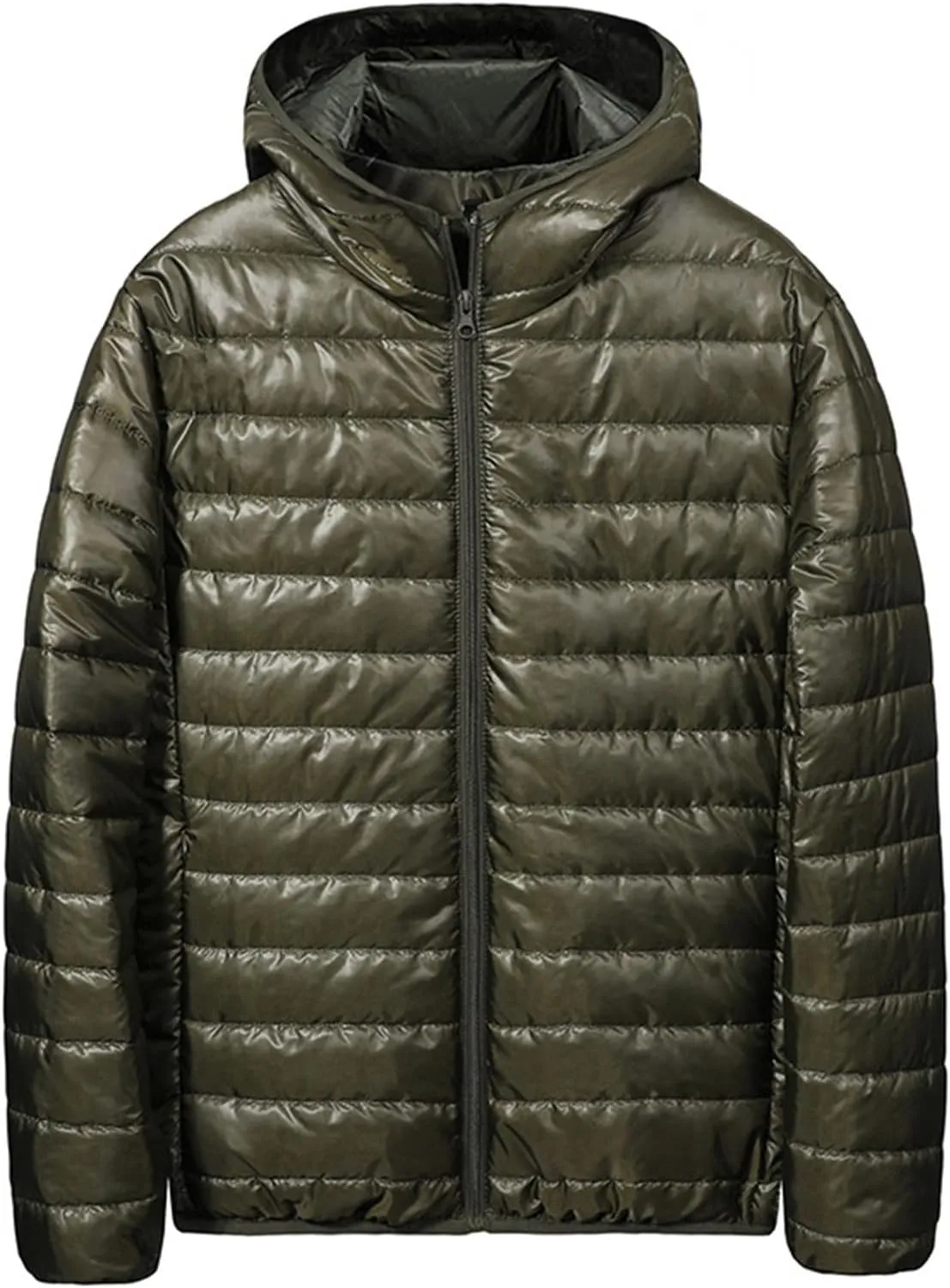 Mens Lightweight Down Jacket with Hood Shiny Packable Puffer Jacket Warm Insulated Padded Bubble Winter Coats Outwear