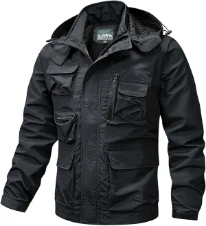 Mens Lightweight Hiking Windproof Jacket Detachable Hood Sleeve Waterproof Hooded Rain Jackets Outdoor Work Jackets