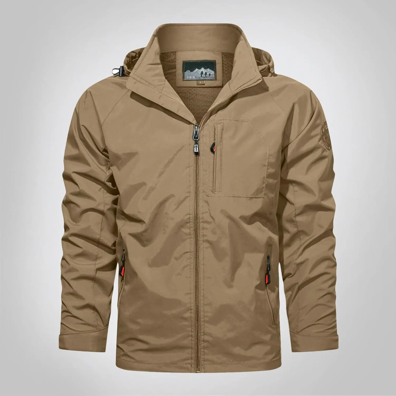 Mens Lightweight Hooded Waterproof Rain Jacket Breathable Raincoat Shell for Outdoor Zip up Mountain Hiking