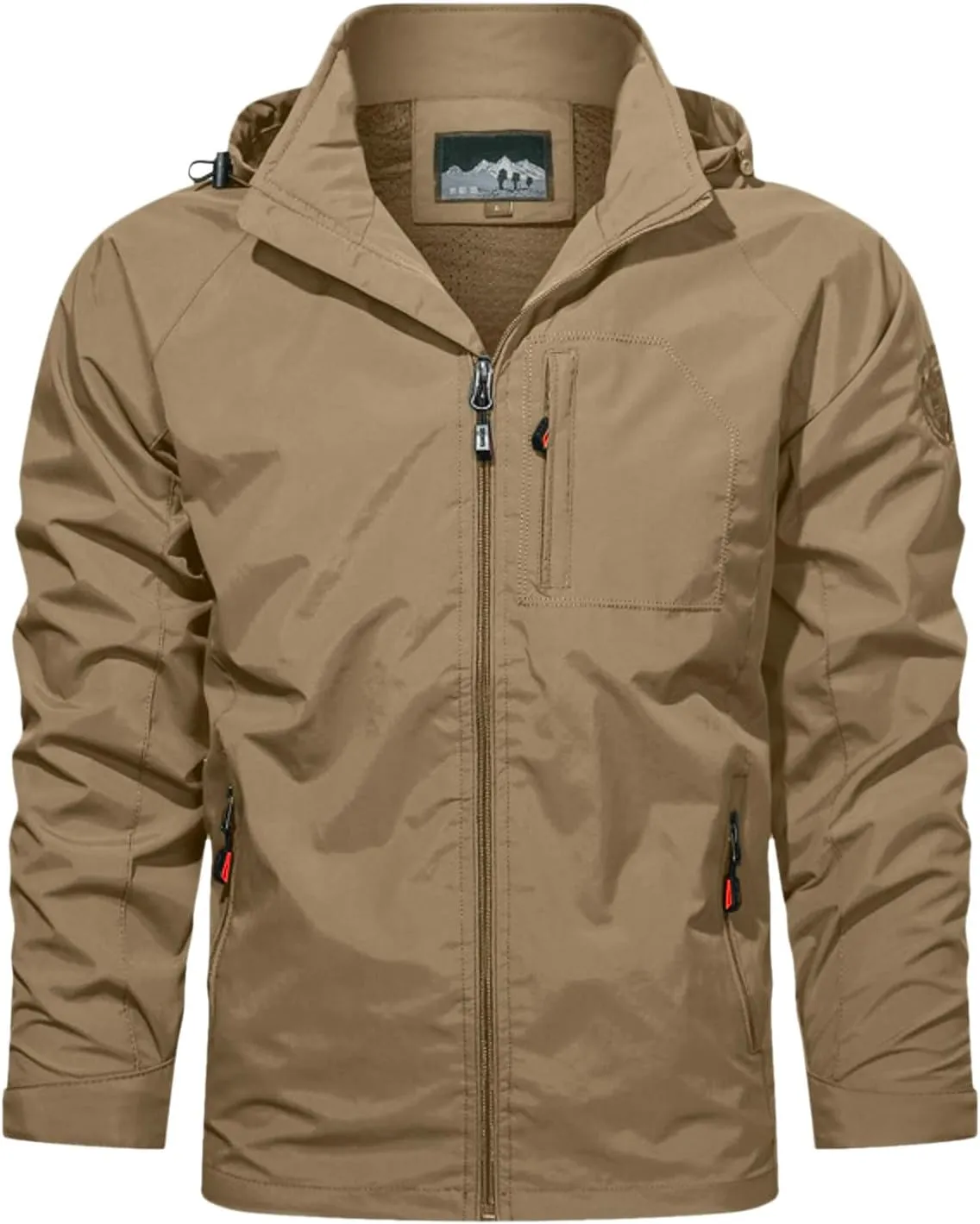 Mens Lightweight Hooded Waterproof Rain Jacket Breathable Raincoat Shell for Outdoor Zip up Mountain Hiking