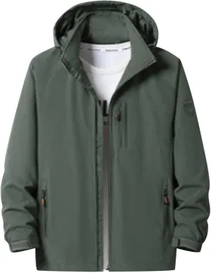 Men's Lightweight Waterproof Rain Jacket Casual Hooded Zipper Outdoor Lightweight Raincoat Hiking Windbreaker Jacket