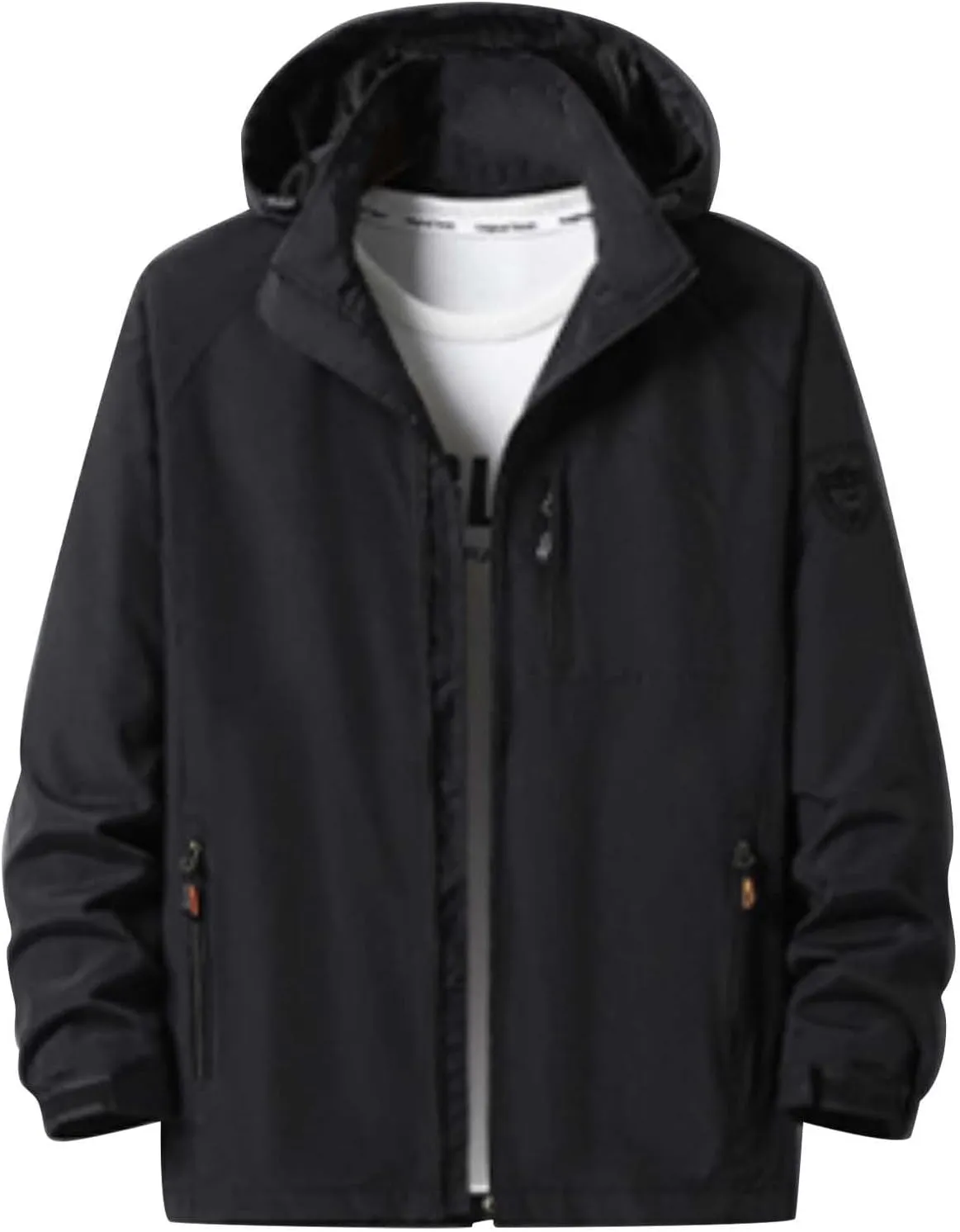 Men's Lightweight Waterproof Rain Jacket Casual Hooded Zipper Outdoor Lightweight Raincoat Hiking Windbreaker Jacket