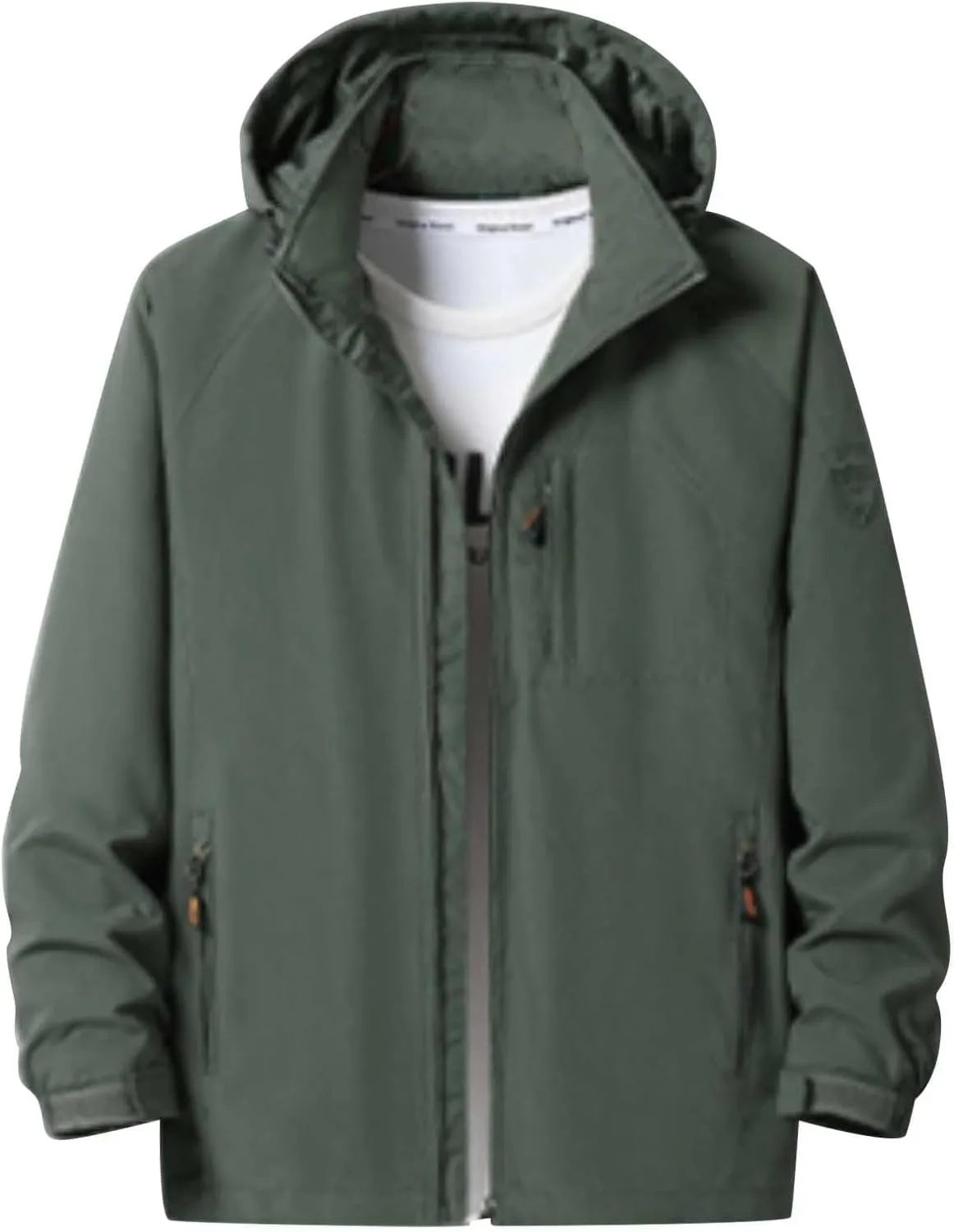 Men's Lightweight Waterproof Rain Jacket Casual Hooded Zipper Outdoor Lightweight Raincoat Hiking Windbreaker Jacket