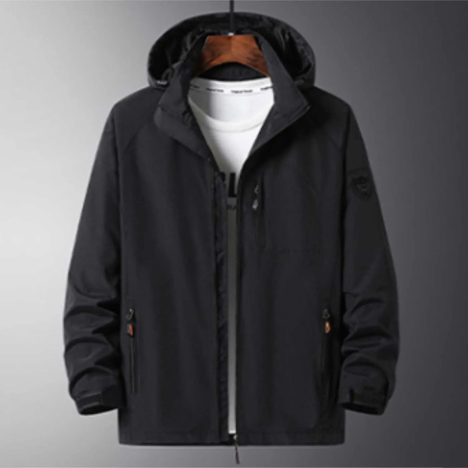 Men's Lightweight Waterproof Rain Jacket Casual Hooded Zipper Outdoor Lightweight Raincoat Hiking Windbreaker Jacket