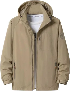 Men's Lightweight Waterproof Rain Jacket Casual Hooded Zipper Outdoor Lightweight Raincoat Hiking Windbreaker Jacket