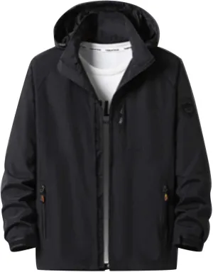 Men's Lightweight Waterproof Rain Jacket Casual Hooded Zipper Outdoor Lightweight Raincoat Hiking Windbreaker Jacket
