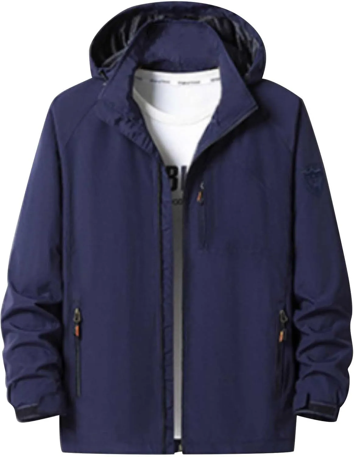 Men's Lightweight Waterproof Rain Jacket Casual Hooded Zipper Outdoor Lightweight Raincoat Hiking Windbreaker Jacket