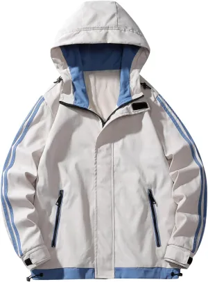 Men's Lightweight Waterproof Rain Jacket Outdoor Softshell Hooded Raincoat Pockets Hiking Mountain Windbreaker Jacket