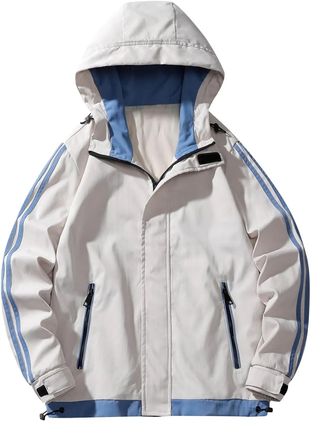 Men's Lightweight Waterproof Rain Jacket Outdoor Softshell Hooded Raincoat Pockets Hiking Mountain Windbreaker Jacket