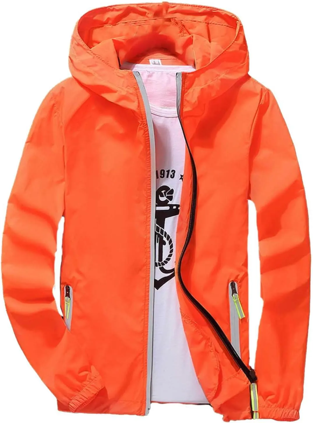 Mens Lightweight Waterproof Rain Jacket Windbreaker Casual Refleciton Zip Up Jackets with Hood Mens