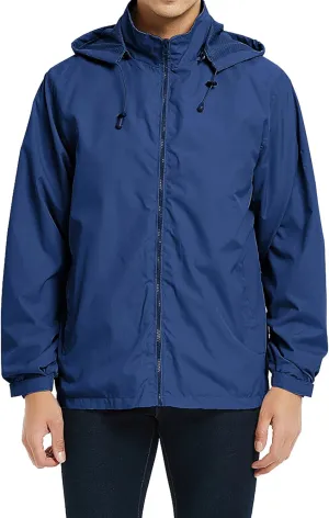 Men's Lightweight Windbreaker Rain Jackets with Removable Hood Waterproof Outdoor Coats