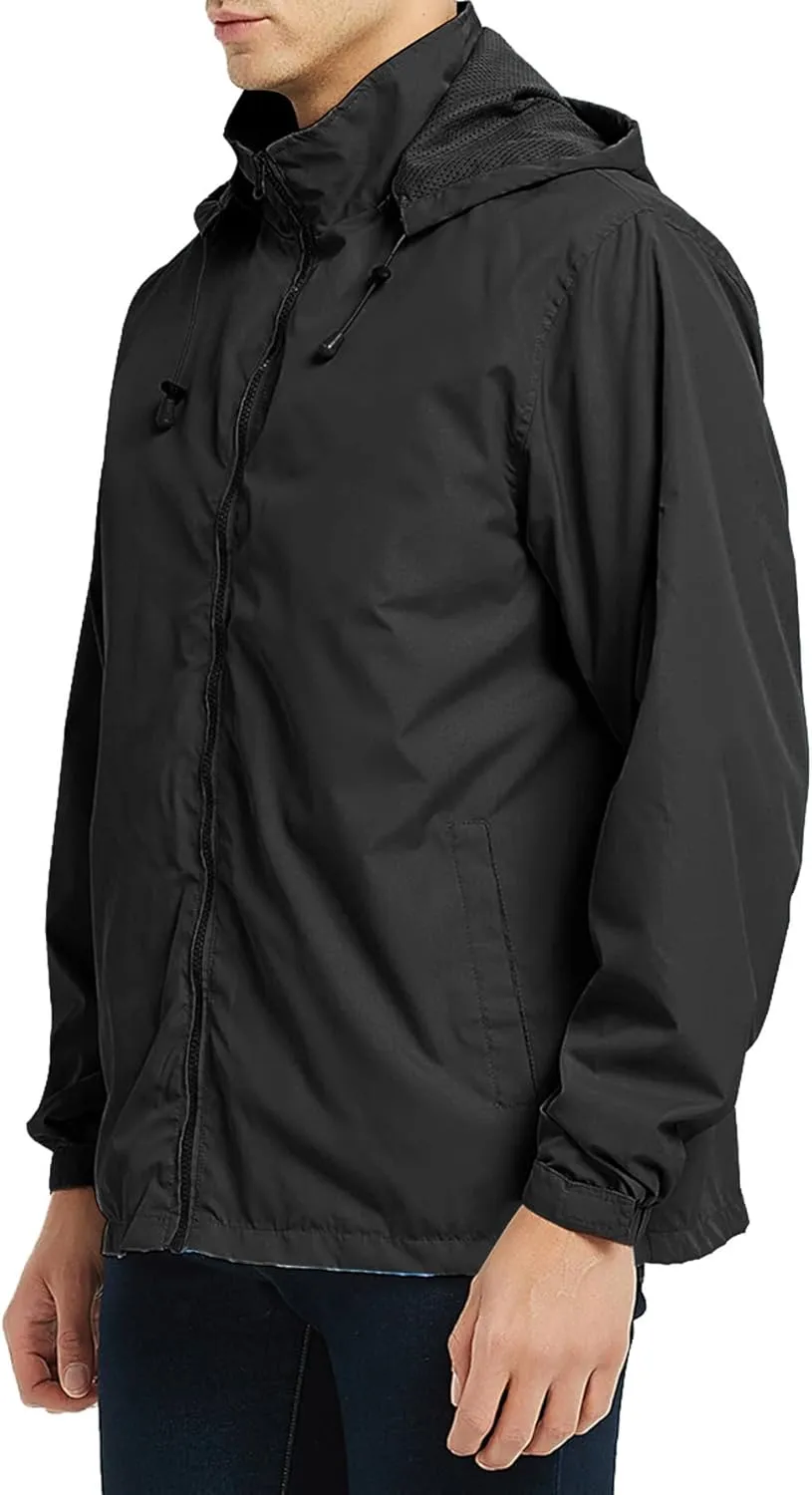 Men's Lightweight Windbreaker Rain Jackets with Removable Hood Waterproof Outdoor Coats