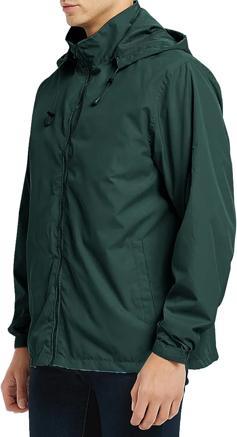 Men's Lightweight Windbreaker Rain Jackets with Removable Hood Waterproof Outdoor Coats