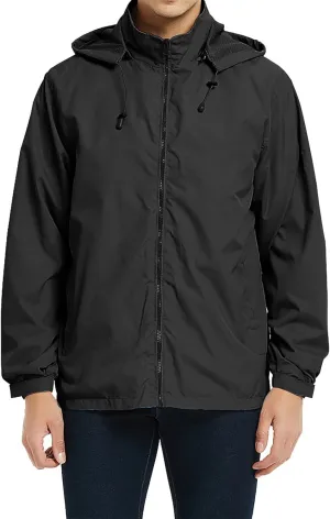 Men's Lightweight Windbreaker Rain Jackets with Removable Hood Waterproof Outdoor Coats