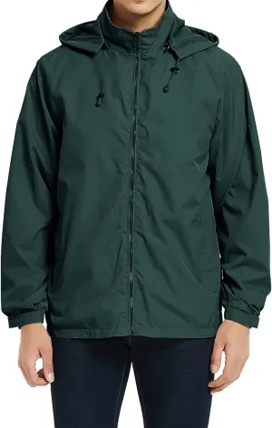Men's Lightweight Windbreaker Rain Jackets with Removable Hood Waterproof Outdoor Coats