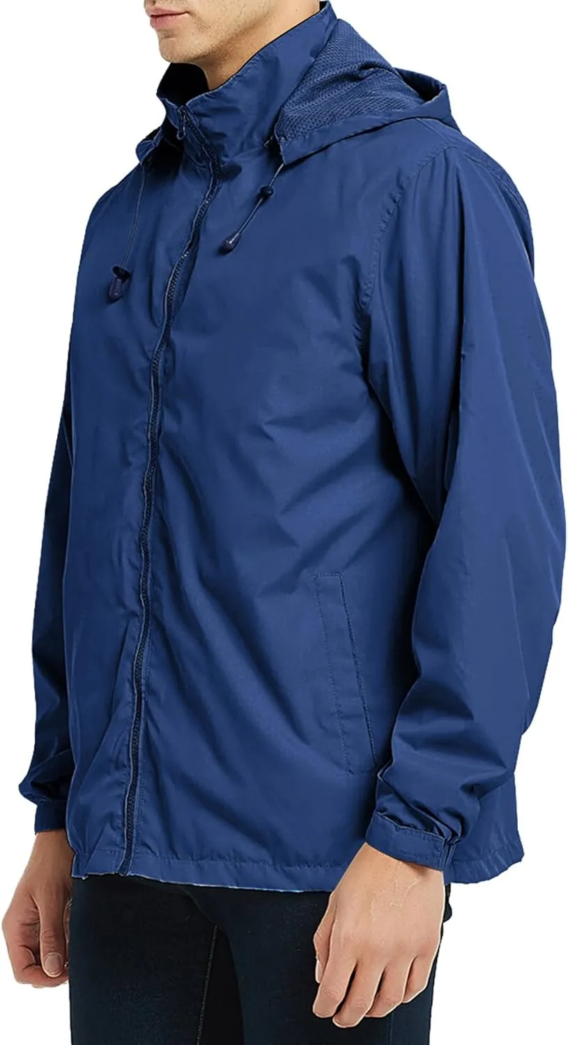 Men's Lightweight Windbreaker Rain Jackets with Removable Hood Waterproof Outdoor Coats