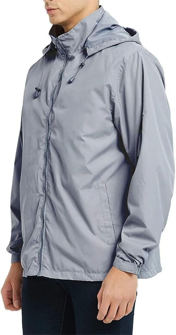 Men's Lightweight Windbreaker Rain Jackets with Removable Hood Waterproof Outdoor Coats