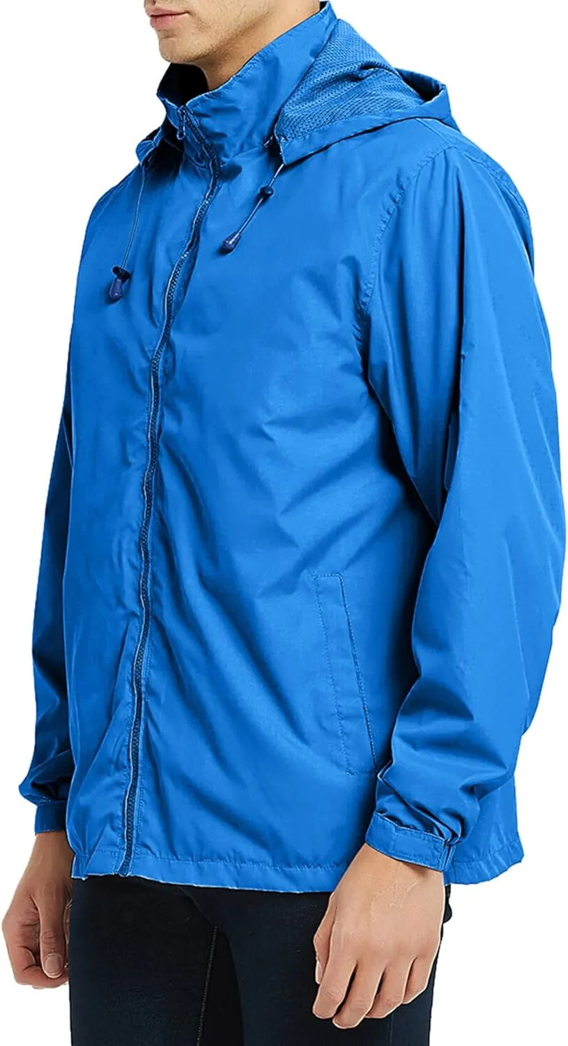 Men's Lightweight Windbreaker Rain Jackets with Removable Hood Waterproof Outdoor Coats