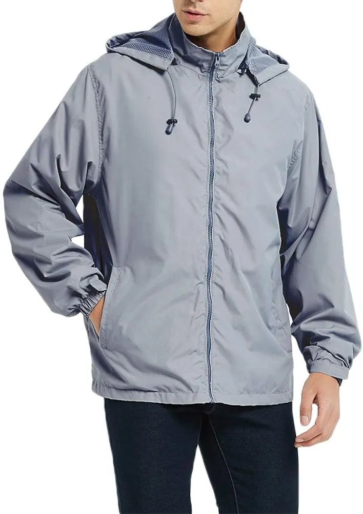 Men's Lightweight Windbreaker Rain Jackets with Removable Hood Waterproof Outdoor Coats