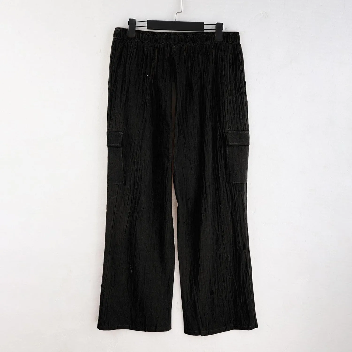 Mens Linen Beach Pants Big Tall Casual Elastic Waist Summer Beach Pants Lightweight Breathable Yoga Vacation Trouser
