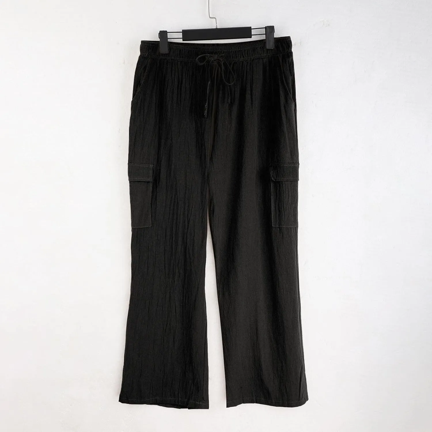 Mens Linen Beach Pants Big Tall Casual Elastic Waist Summer Beach Pants Lightweight Breathable Yoga Vacation Trouser