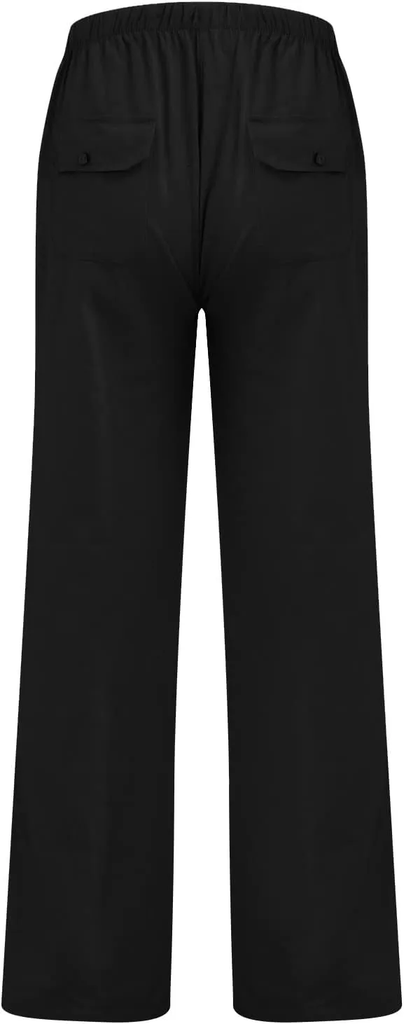 Mens Linen Drawstring Pants Elastic Waist Lightweight Trouser Casual Yoga Summer Beach Pant Baggy Trousers with Pockets