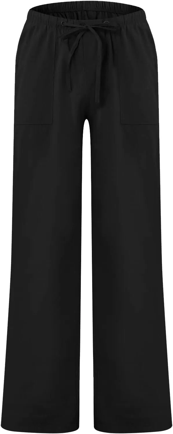 Mens Linen Drawstring Pants Elastic Waist Lightweight Trouser Casual Yoga Summer Beach Pant Baggy Trousers with Pockets