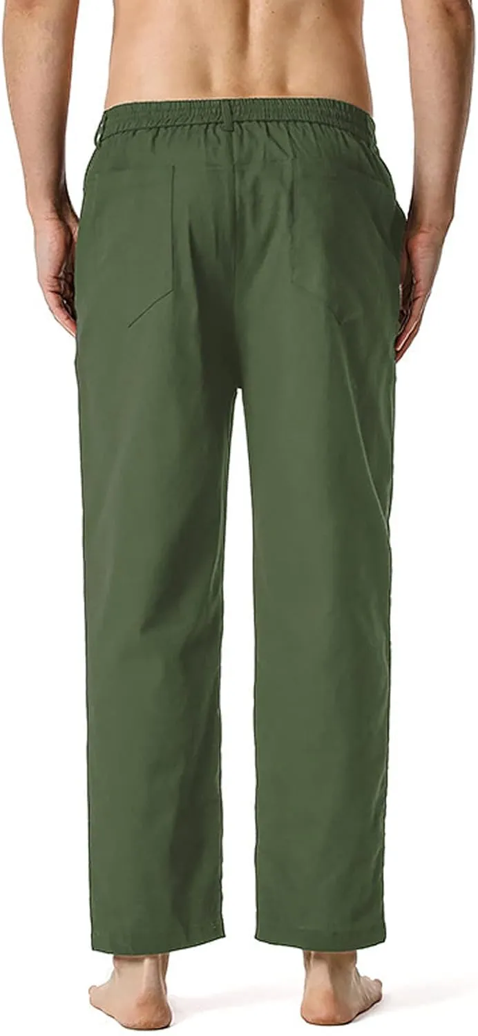 Mens Linen Dress Pants Elastic Wasit Straight Leg Regular Fit Summer Beach Pants Formal Business Casual Suit Pants