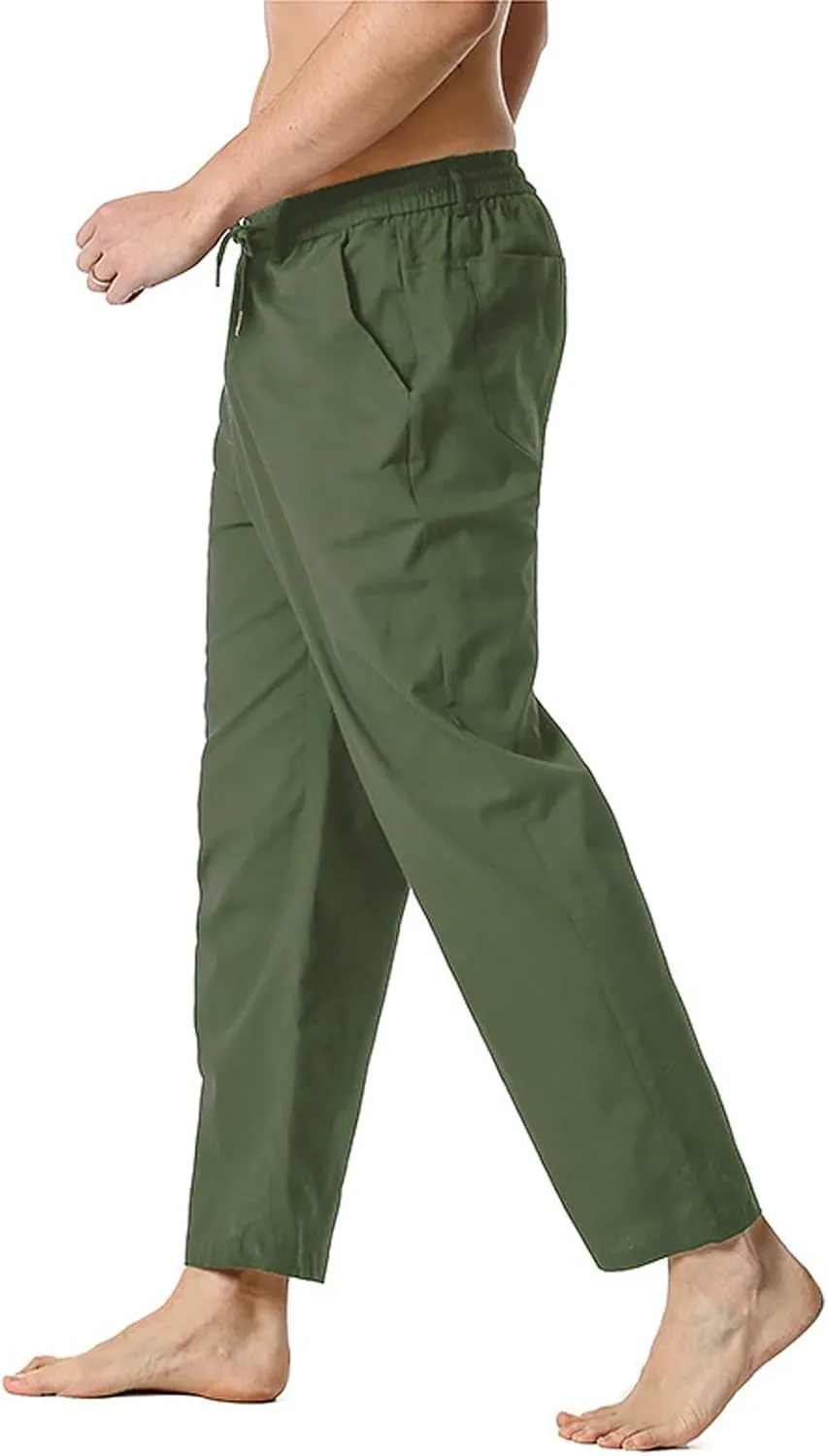 Mens Linen Dress Pants Elastic Wasit Straight Leg Regular Fit Summer Beach Pants Formal Business Casual Suit Pants