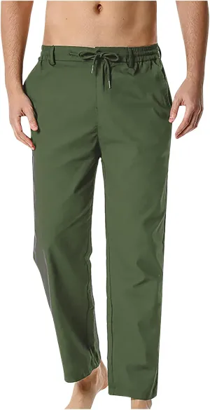 Mens Linen Dress Pants Elastic Wasit Straight Leg Regular Fit Summer Beach Pants Formal Business Casual Suit Pants