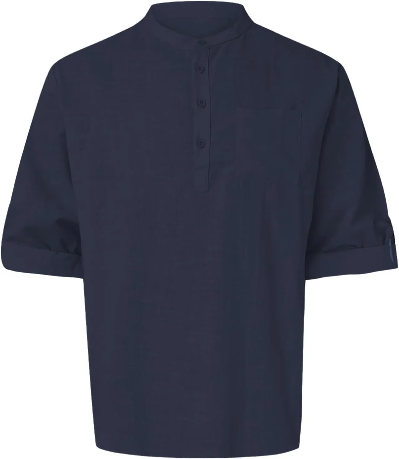 Men's Linen Henley Shirts Casual Cotton 3/4 Sleeve Regular-Fit Summer T-Shirt Breathable Quick Dry Hippie Beach Shirt