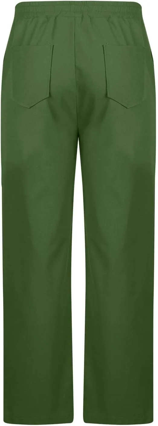 Mens Linen Pants Lightweight Casual Summer Beach Pants Elastic Waist Drawstring Straight Leg Regular Fit Yoga Trouser