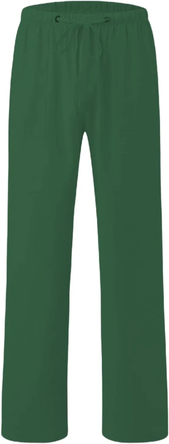 Men's Linen Pants Loose fit Elastic Waist Lightweight Cotton Pants Summer Vacation Beach with Pocket Casual Trousers