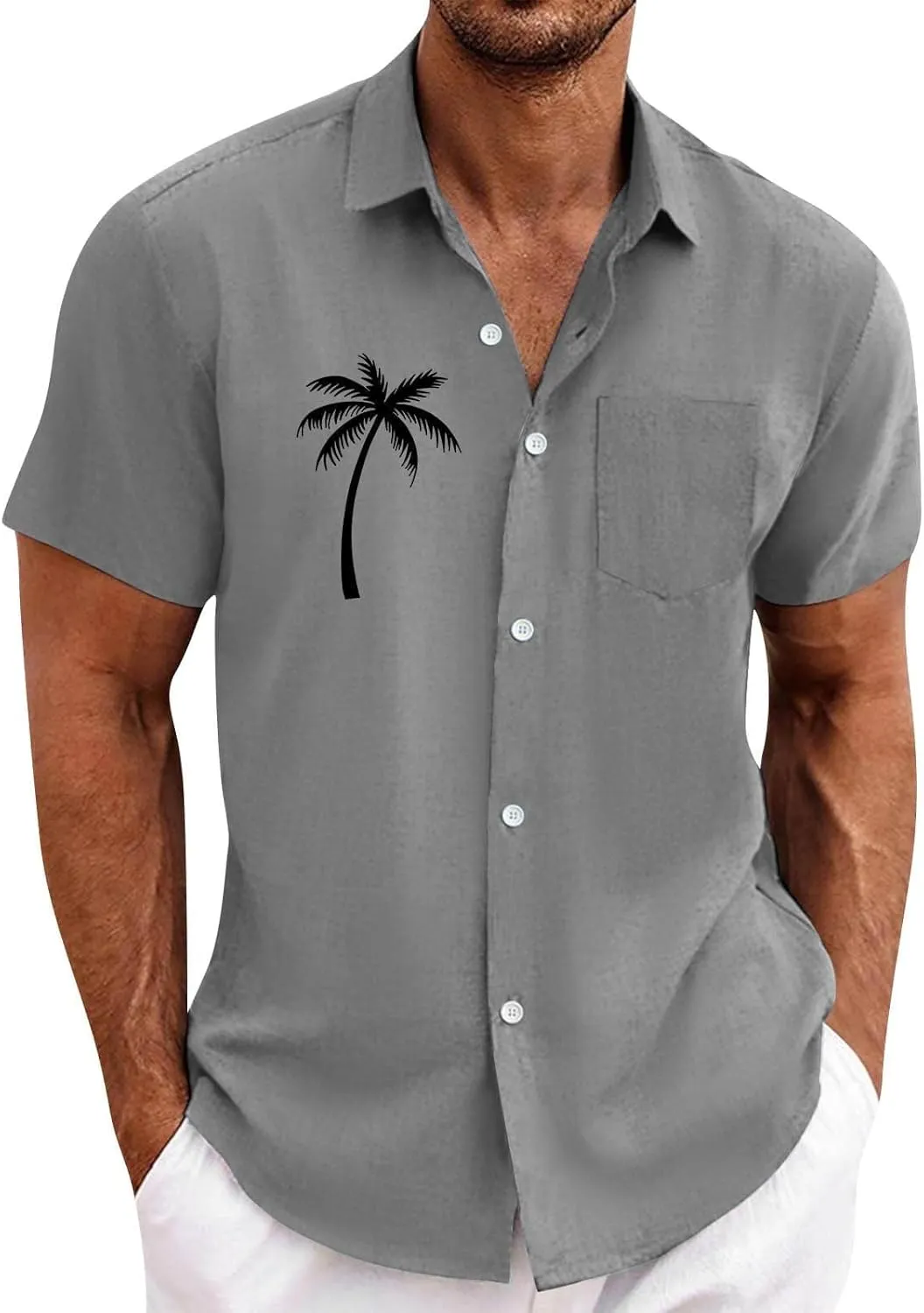Mens Linen Shirts Short Sleeve Button Down Casual Beach T-Shirts Summer Vacation Going Out Tropical Vacation Tee Tops