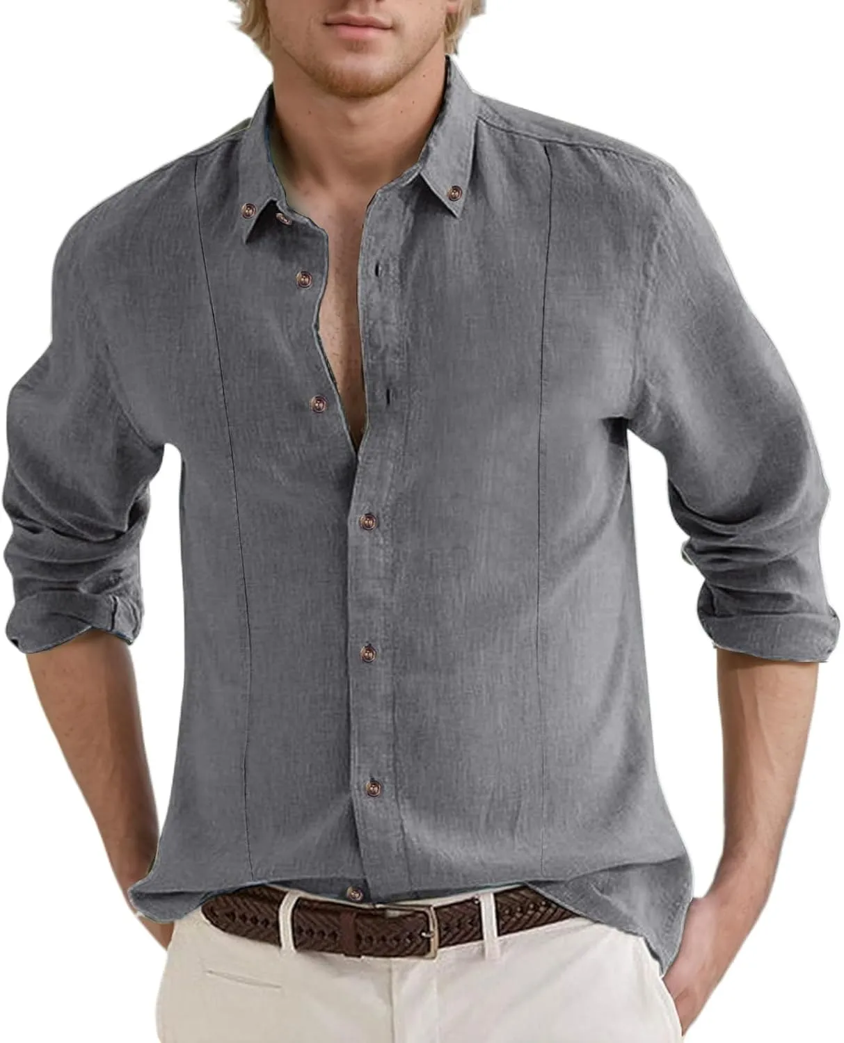 Men's Linen Shirts Short Sleeve Lapel V Neck Button Down Plus Size Tops Casual Vacation Beach Summer Hawallan Blouses