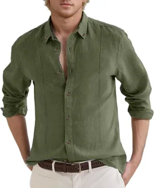 Men's Linen Shirts Short Sleeve Lapel V Neck Button Down Plus Size Tops Casual Vacation Beach Summer Hawallan Blouses