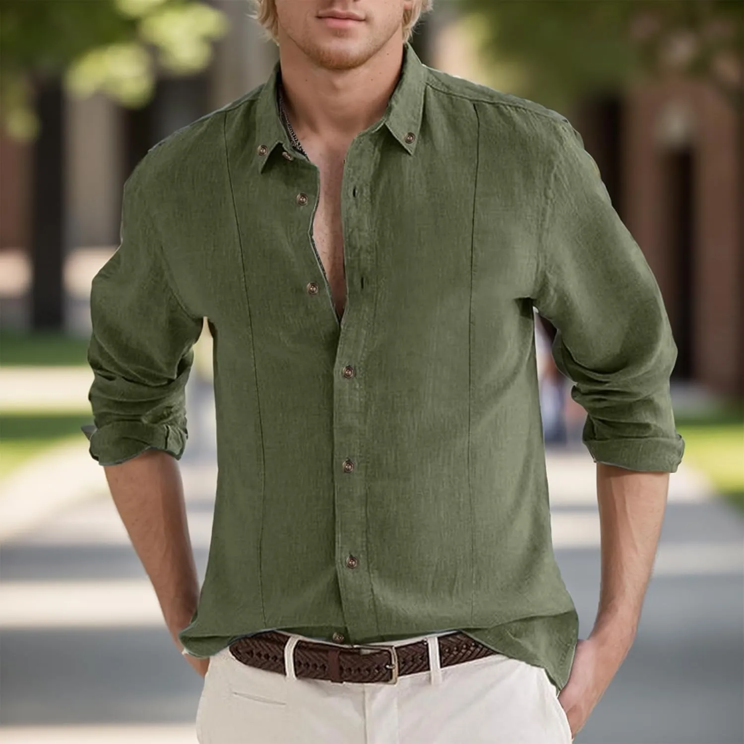 Men's Linen Shirts Short Sleeve Lapel V Neck Button Down Plus Size Tops Casual Vacation Beach Summer Hawallan Blouses