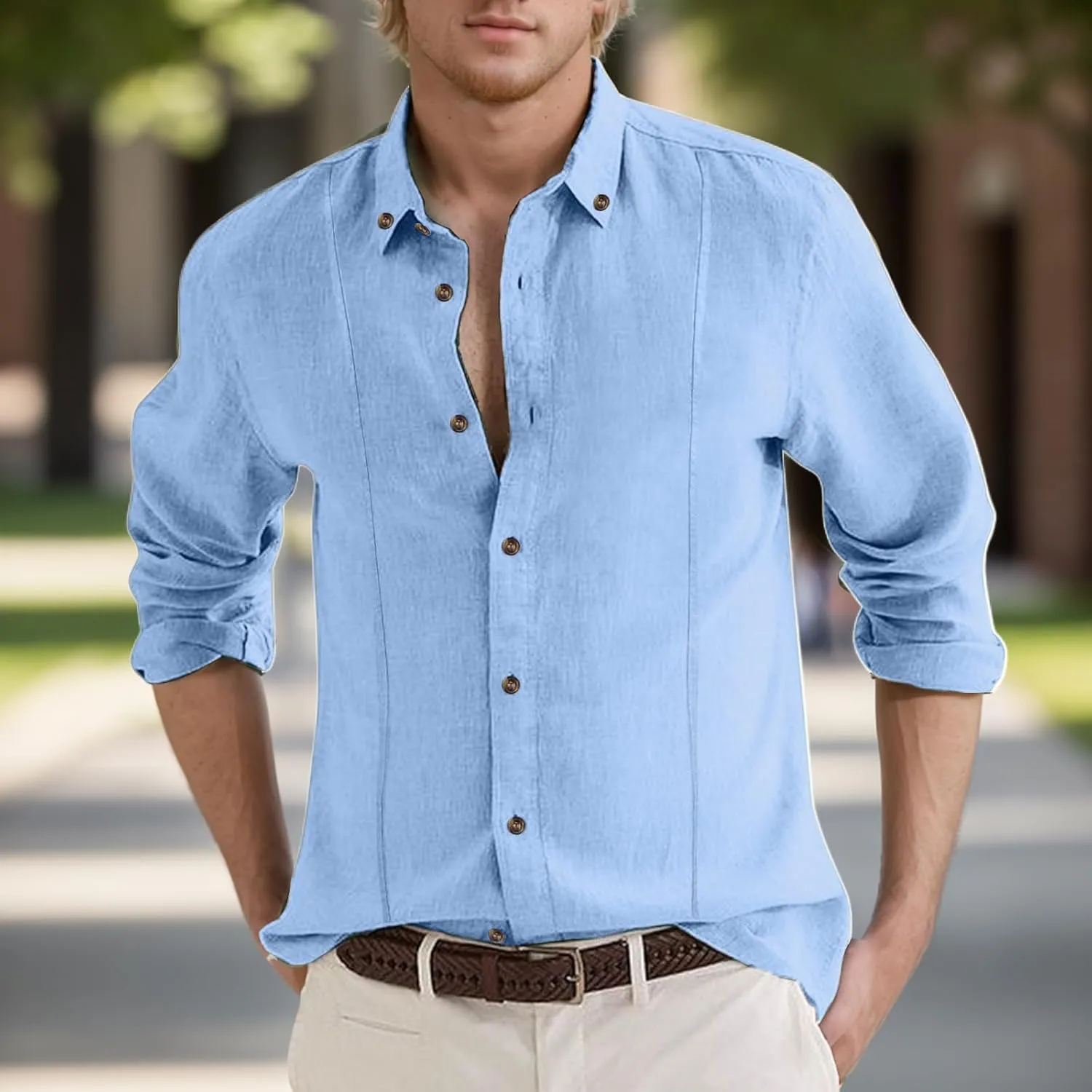 Men's Linen Shirts Short Sleeve Lapel V Neck Button Down Plus Size Tops Casual Vacation Beach Summer Hawallan Blouses