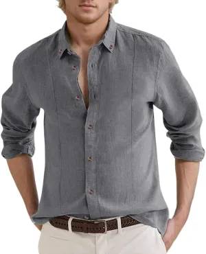 Men's Linen Shirts Short Sleeve Lapel V Neck Button Down Plus Size Tops Casual Vacation Beach Summer Hawallan Blouses