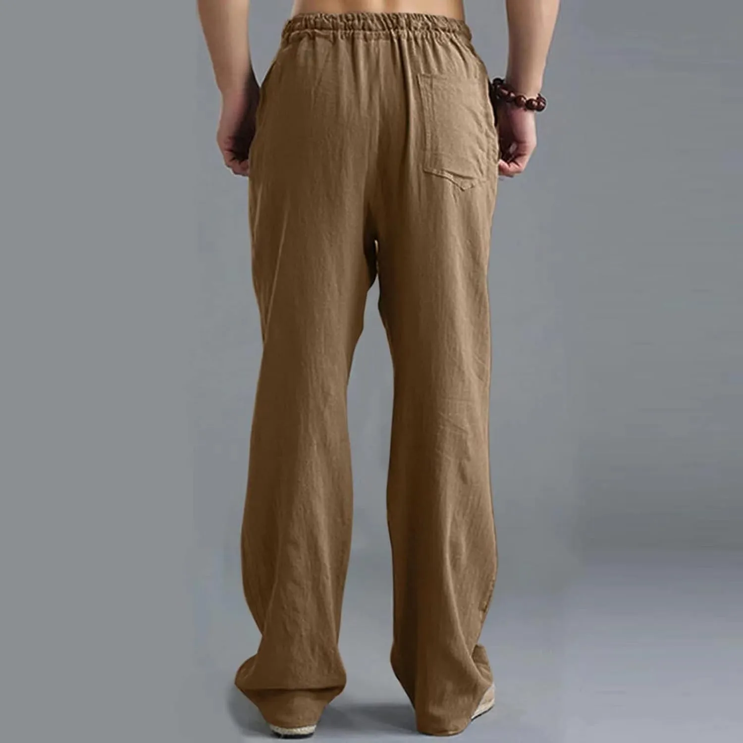 Mens Linen Sweatpants Drawstring Elastic Waist Casual Trendy Lightweight Pants Athletic Joggers Trousers with Pockets