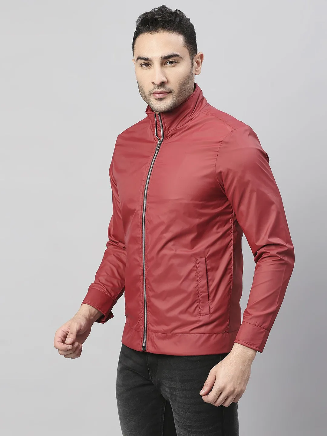 Mens Long-Sleeve Jacket - Lightweight Casual Winterwear  (Maroon)