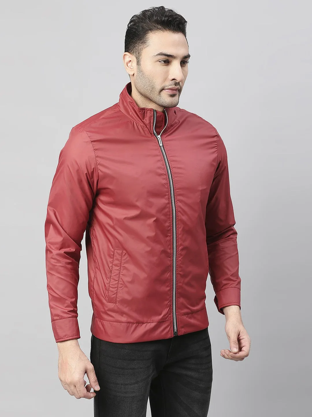 Mens Long-Sleeve Jacket - Lightweight Casual Winterwear  (Maroon)