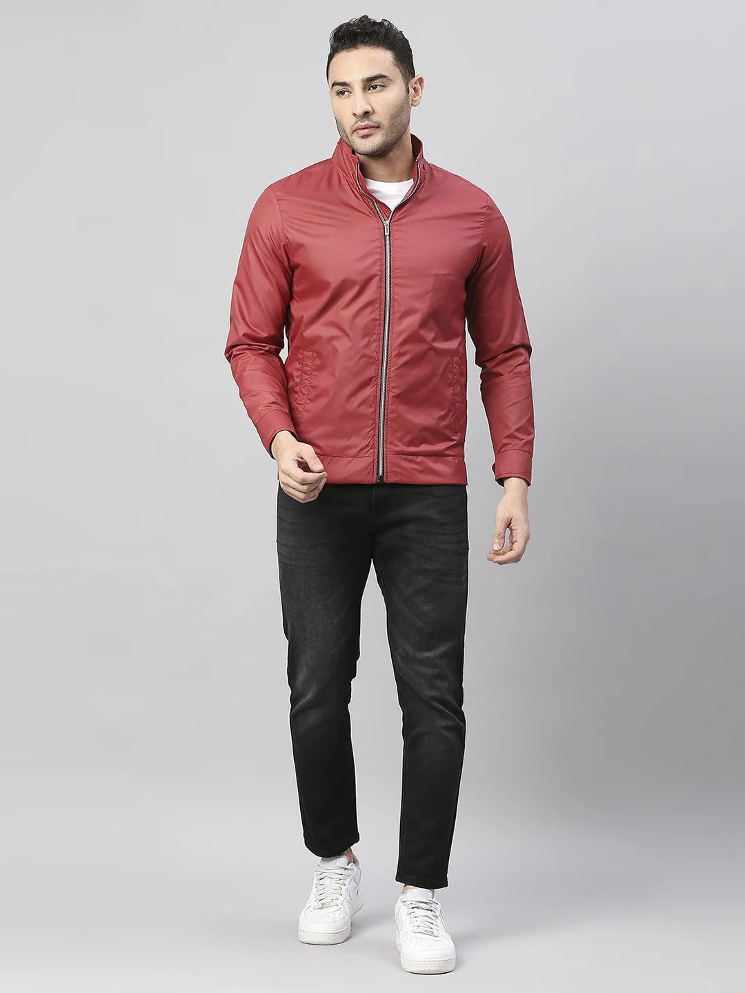 Mens Long-Sleeve Jacket - Lightweight Casual Winterwear  (Maroon)
