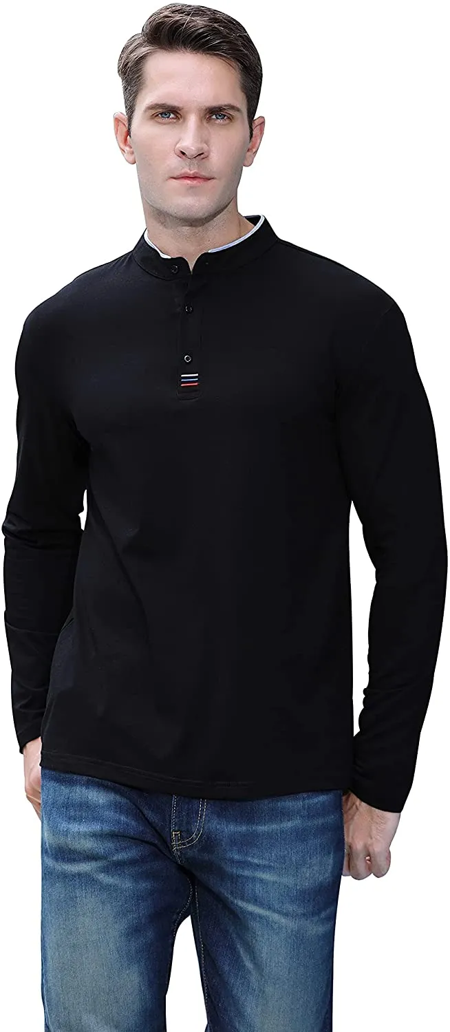 Mens Long Sleeve Polo Shirts Casual Regular Fit Cotton Polo Shirt for Men Fashion Henley Shirts