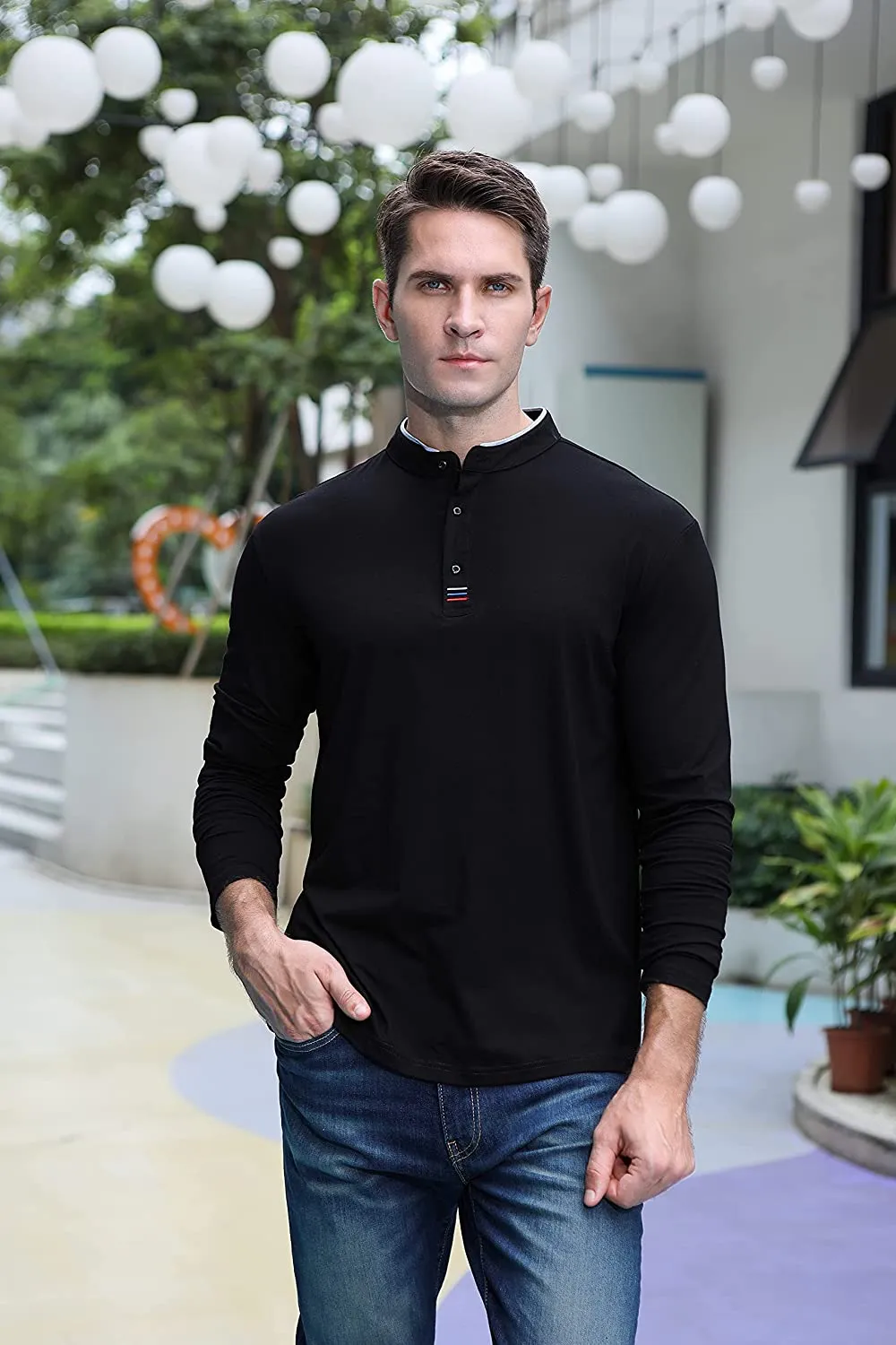 Mens Long Sleeve Polo Shirts Casual Regular Fit Cotton Polo Shirt for Men Fashion Henley Shirts