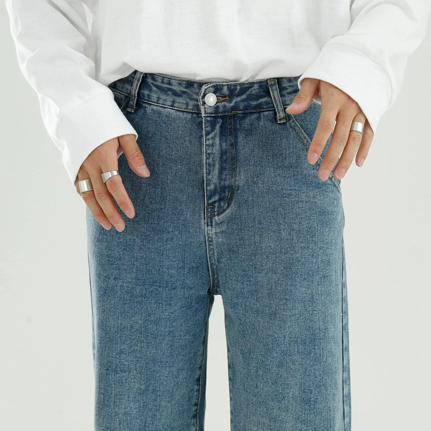 Men's Loose Fit Straight Leg Jeans Regular Relaxed Fit Stretch Jean Mid-Rise Relaxed Straight Leg Jeans with Pocket